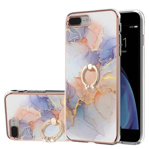 Funda TPU iPhone 8 Plus / 7 Plus Patrón Galvanoplastia Imd Soporte Anillo Diamantes (Mármol Blanco Láctea)