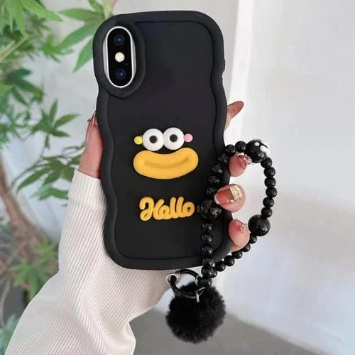 Funda TPU iPhone Xs Max Forma Boca Salchicha Cadena Cuentas (Negra)