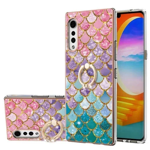 Funda TPU LG Velvet 4G Velvet 5G G9 con Patrón Galvanoplastia y Soporte Anillo (Escamas Coloridas)