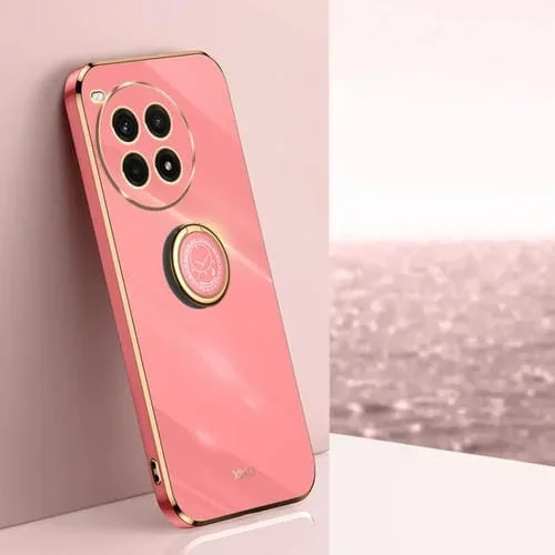 Funda TPU OnePlus Ace 3 Pro Xinli a Prueba de Golpes con Borde Dorado y Soporte para Anillo (Rojo Espino)