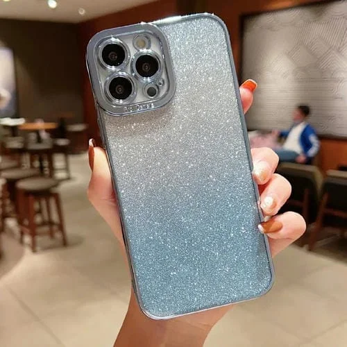 Funda TPU para iPhone 11 Pro Max High Transparent Gradient Color Glitter (Azul)