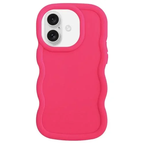 Funda TPU para iPhone 16 Forma de Ola Grande (Rosa Roja)