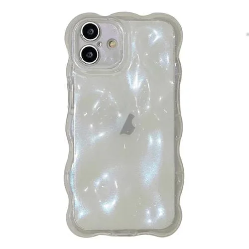 Funda TPU para iPhone 16 Plus con Burbujas Onduladas (Rosa Brillante Transparente)