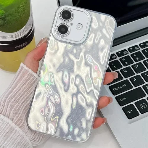 Funda TPU para iPhone 16 Plus con Textura Brillante y Película para Lente (Blanca)