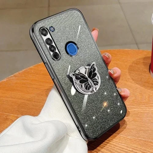 Funda TPU para Motorola Moto G8 con Soporte Mariposa y Brillo Degradado (Negro)