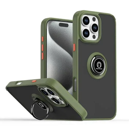 Funda TPU + PC con Anillo para iPhone 16 Pro Max Q Shadow 1 Series (Verde Militar)