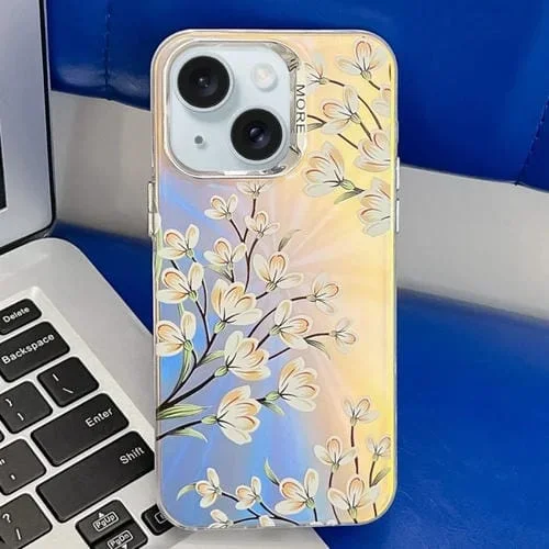 Funda TPU Textura Flor Láser Galvanizado para iPhone 15 (Pear Blossom)