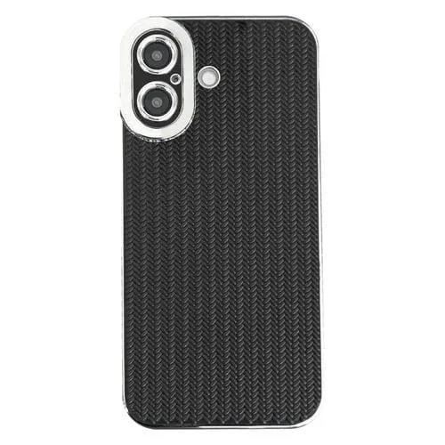 Funda TPU Textura Granulada Borde Plateado Galvanizado para iPhone 16 (Negra)