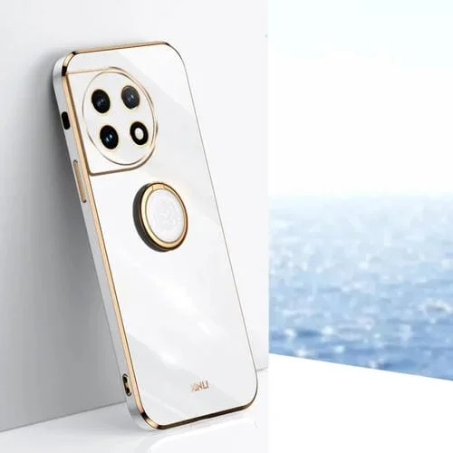 Funda TPU Xinli Straight Edge 6D Electroplate para OnePlus Ace 2 con Soporte para Anillo (Blanco)