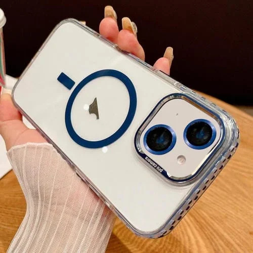 Funda Transparente Magsafe para iPhone 15 con Película para Lente (Azul)