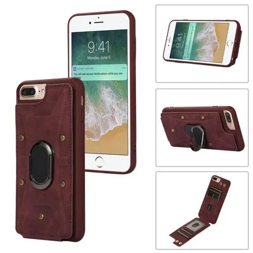 Funda Trasera Armor Ring Wallet para iPhone 8 Plus / 7 Plus (Rojo Vino)
