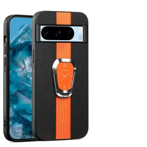Funda Trasera de Cuero Litchi Magnética con Soporte para Google Pixel 7A (Naranja)