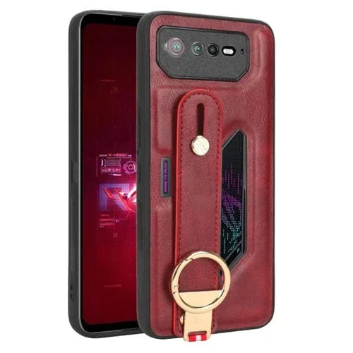 Funda Trasera de Cuero para Asus Rog Phone 6 / Rog6 Muñequera (Rojo)