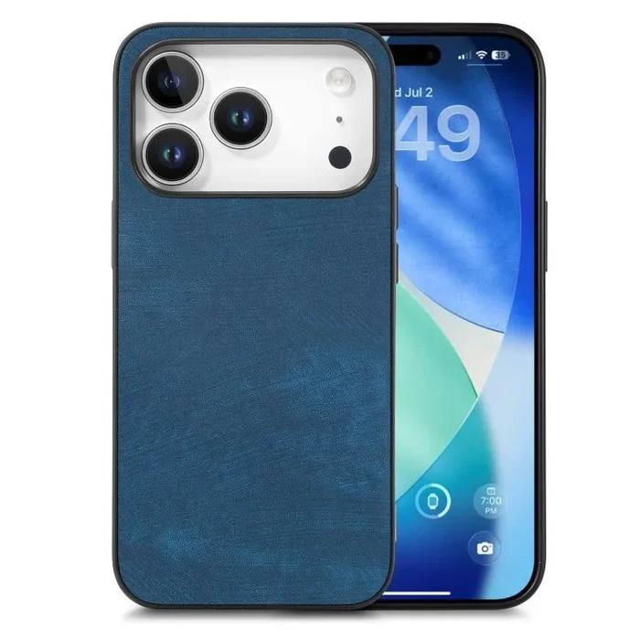 Funda trasera de cuero vintage para iPhone 17 Pro (azul)