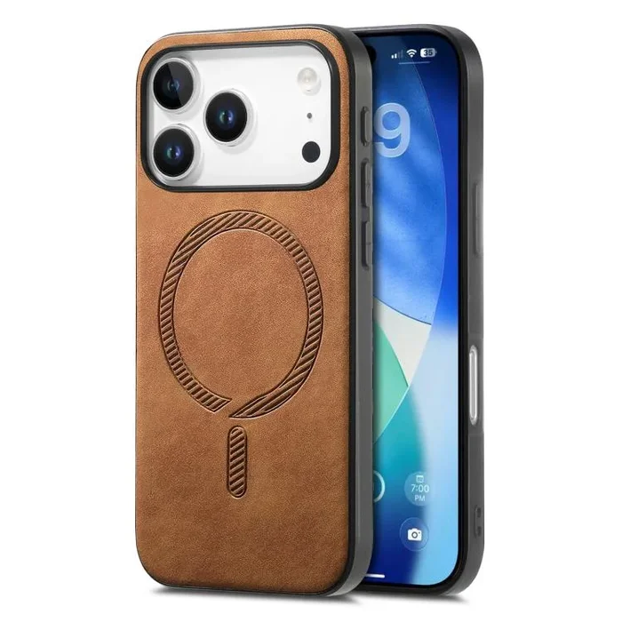 Funda trasera de PU Magsafe retro de color sólido para iPhone 17 Pro (marrón)