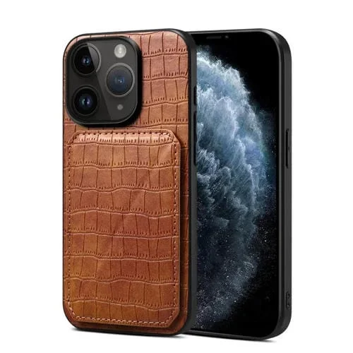 Funda Trasera iPhone 11 Pro Max Piel de Cocodrilo Imitación con Soporte (Marrón)
