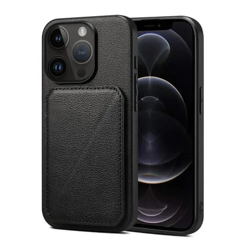 Funda Trasera iPhone 12/12 Pro Piel de Becerro de Imitación con Soporte (Negro)
