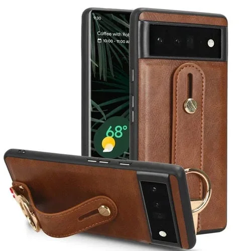 Funda Trasera Muñequera de Cuero para Google Pixel 6 (Marrón)