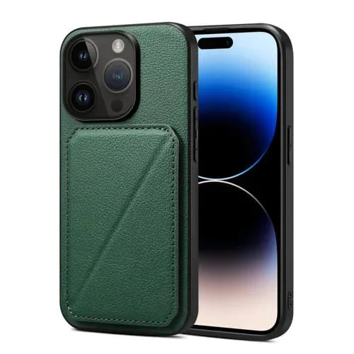 Funda Trasera para iPhone 15 Pro Piel de Becerro de Imitación con Soporte (Verde)