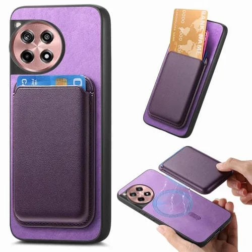 Funda Trasera PU con Tarjetero Magsafe Retro para OnePlus Ace 5/5 Pro (Morada)