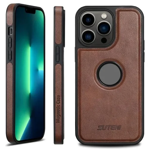 Funda Trasera Suteni G1 para iPhone 13 Pro Max Magsafe Cuero (Marrón)