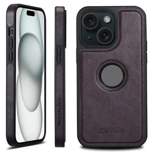 Funda Trasera Suteni G1 para iPhone 15 Magsafe Cuero (Púrpura)