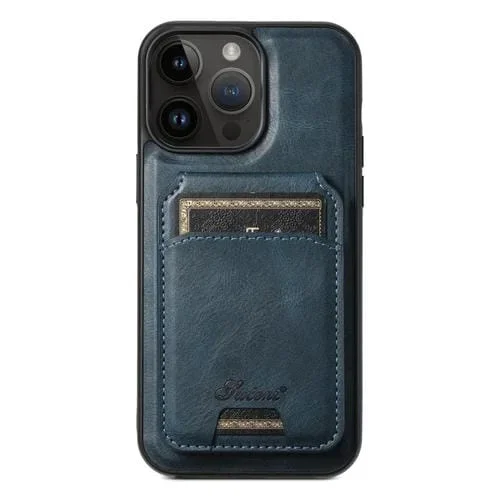 Funda Trasera Suteni H15 para iPhone 12 Pro Max con Magsafe y billetera desmontable de cuero (Azul)
