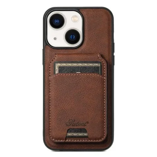 Funda Trasera Suteni H16 para iPhone 13 con Billetera Desmontable de Cuero Textura Litchi (Marrón)
