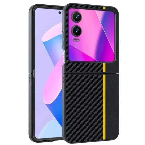 Funda ultrafina con textura de fibra de carbono para Infinix Zero Flip (negro y amarillo)