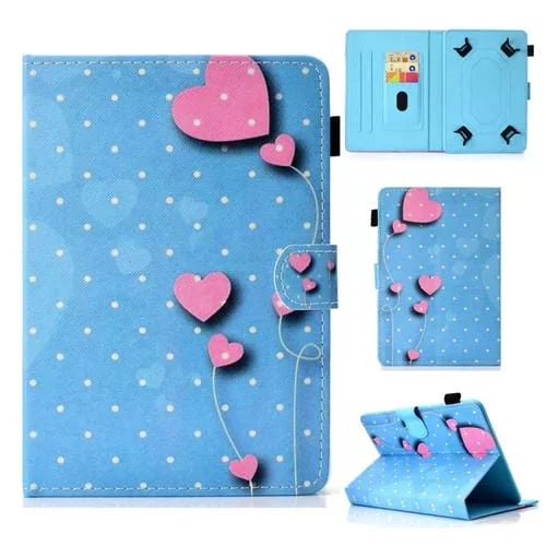 Funda Universal para Tablet de Cuero con Costuras y Dibujo de Colores 7 Pulgadas (Amor)
