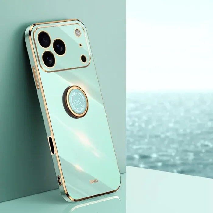 Funda XINLI de TPU con borde recto 6D y soporte para anillo para iPhone 17 Pro (verde menta)