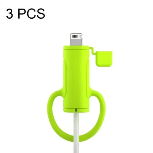 Fundas de Silicona para Cable de Datos Apple 8 Pines Lavable Suave (Verde Mostaza) 3 unidades