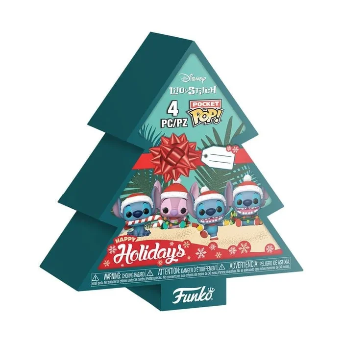 Funko Pocket Pop! Stitch Holiday – 4 Pack Tree Box – Lilo and Stitch – Llavero – Minifigura de Vinilo Coleccionable Llavero Original – Relleno de Calcetines – Idea de Regalo – Mercancia Oficial