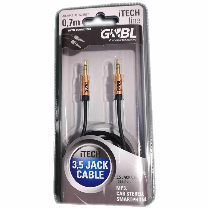 G&BL ITCSJJG07 cable de audio 0,7 m 3,5mm Negro, Oro