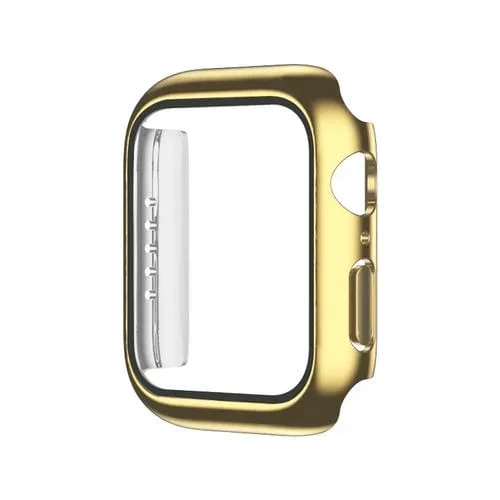 Galvanoplastia Monocromática PC + Caja de Reloj Película Templada para Apple Watch Series 8/7 45mm (Oro)