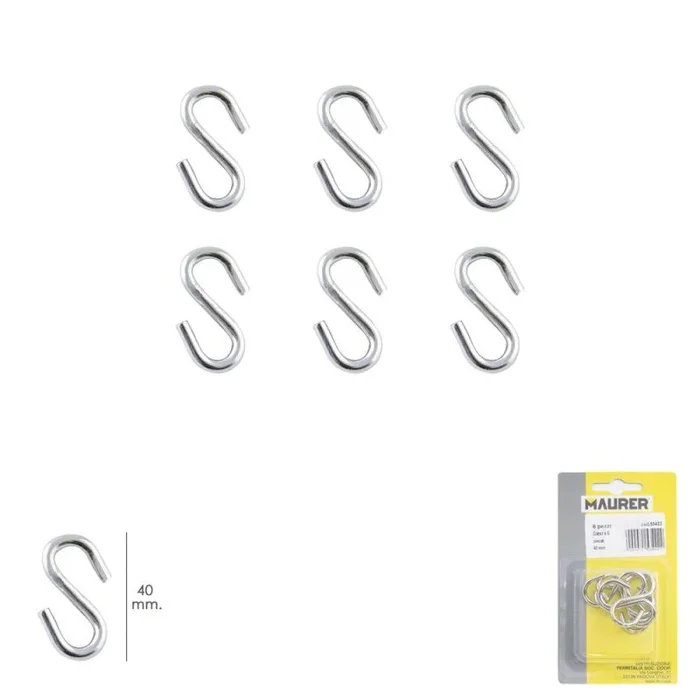 Gancho «s» 40 mm. zincado (blister 6 piezas) uso domestico