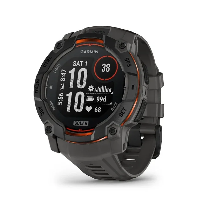 Garmin Instinct® 3 50 mm, pantalla solar cargada, reloj inteligente GPS resistente para exteriores, bisel reforzado con metal, linterna integrada, carbón