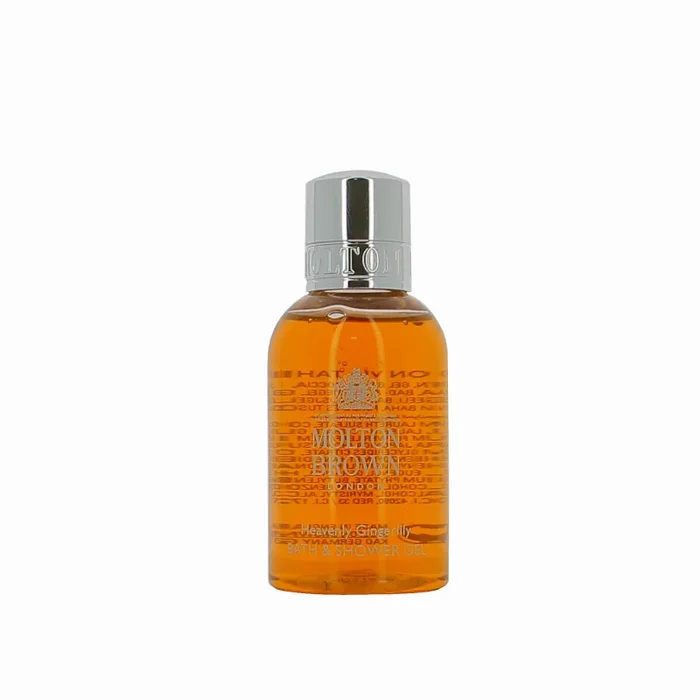 Gel de ducha Molton Brown Gingerlily fórmula nutritiva aroma floral exótico textura suave ideal para limpiar y cuidar la piel tamaño viaje 50 ml