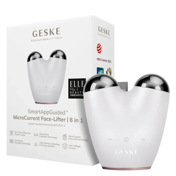 GESKE | SmartAppGuided™ MicroCorriente Face Lifter | 6 en 1 | Lifting Facial | Cuidado de la piel | Lifting facial | Dispositivo antienvejecimiento | Microcorrientes contra las arrugas