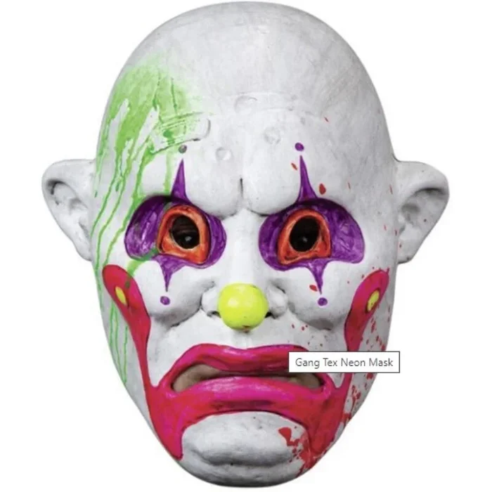 Ghoulish Productions – Gang Tex Neon, Línea Clowns, Disfraz de Látex resistente, pintada a mano, Halloween, Desfile de Carnaval, Fiesta de Disfraces, Talla única adulto