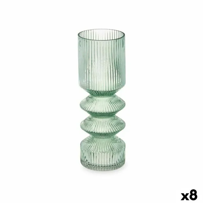Gift Decor Jarrón Rayas Verde Cristal 8 x 23 x 8 cm (8 Unidades)