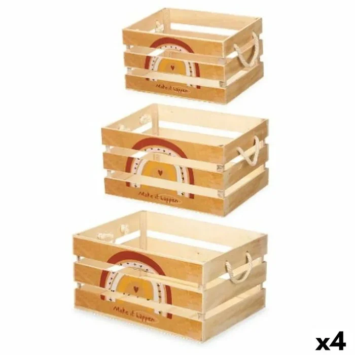 Gift Decor Juego de Cajas Decorativas Arcoíris 3 Piezas Marrón Madera (4 Unidades)