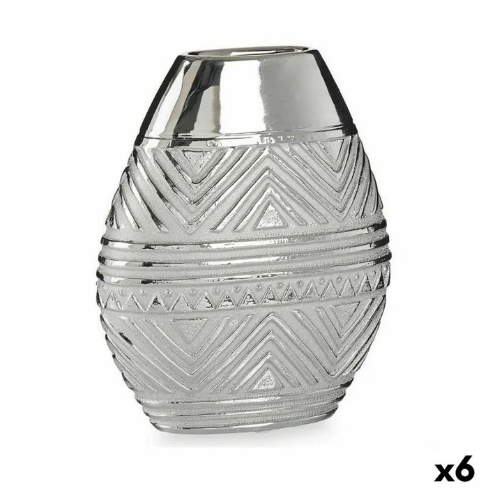 Gift Decor S3625953 Jarrón Ancho Plateado Cerámica, 9.8cm x 26.5cm x 22cm, Caja de 6