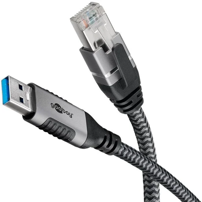 goobay 70498 Cable Cat 6 USB-A 3.0 a RJ45 Ethernet para una conexión estable a Internet por cable con router/módem/conmutador de red/Sustituye el adaptador USB a RJ45 / 1 Gbit/s / 2 M