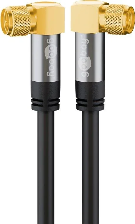 Goobay 70589 10 m Cable Satélite con 90 grados Conector F en ángulo para DVB-S receptor, 75 Ohm, kabelinternet Modem, Router Negro