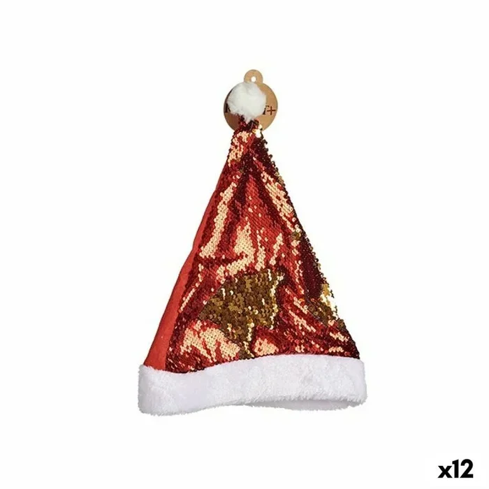 Gorro de papá noel lentejuelas rojo dorado 28 x 2 x 39 cm (12 unidades)