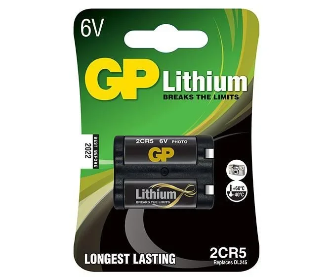 GP Batteries Lithium 2CR5 Litio 6V – Pilas (Litio, -40-60 °C, Negro, Ampolla)