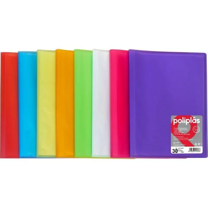 Grafoplás Carpeta con Fundas | 10 Fundas Transparentes | Tapas Plástico Semi-Rígido Translúcido | Perfecta para Documentos Tamaño Folio | Disponible en Color Azul | Modelo Poliplás Translúcido