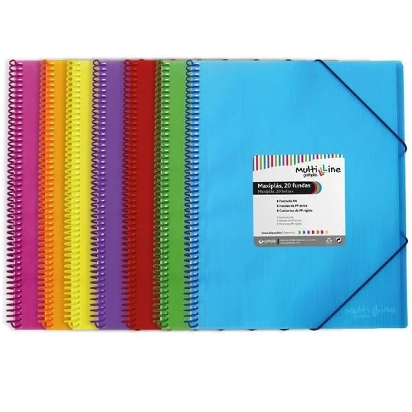 Grafoplás carpeta maxiplás pp multiline a4 en espiral con gomas rojo – contiene 50 fundas pp extra –
