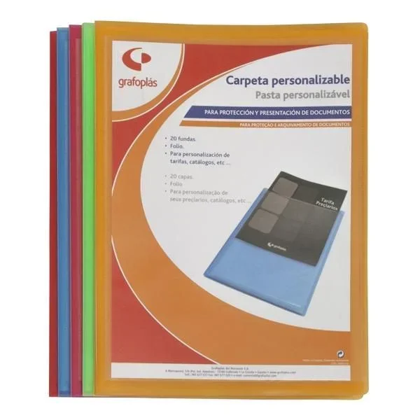 Grafoplás carpeta poliplás personalizable de polipropileno translúcido con 30 fundas soldadas folio fucsia